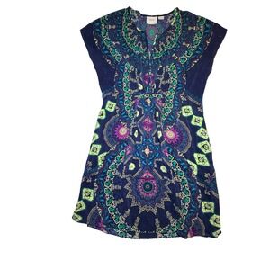 Maeve Anthropologie Navy Blue Medallion Print Tunic Top Boho Cap Sleeve XS